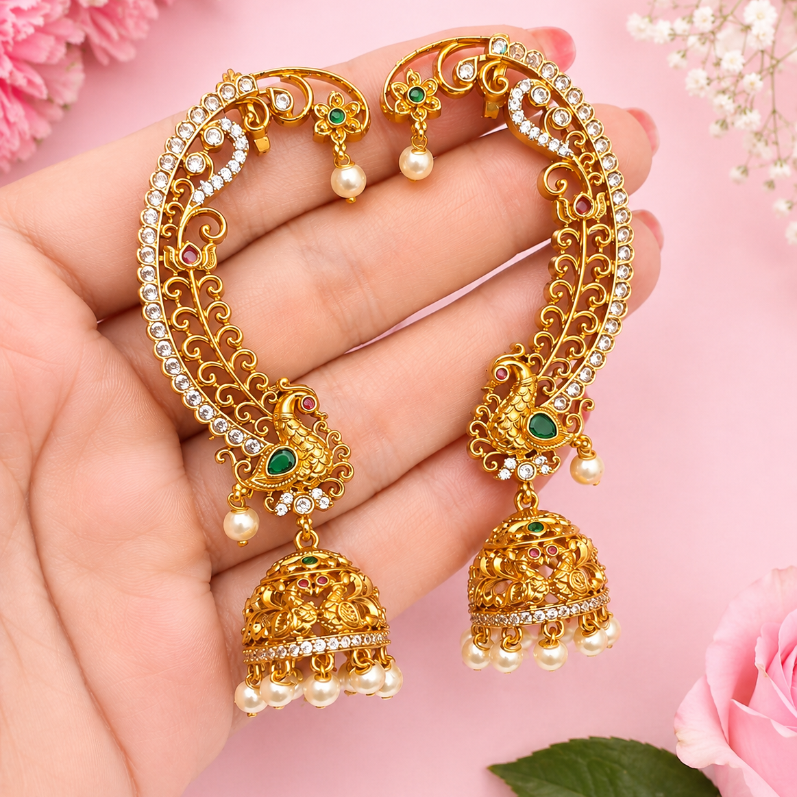 Designer Jhumka Earrings with Ear Cuff for Women