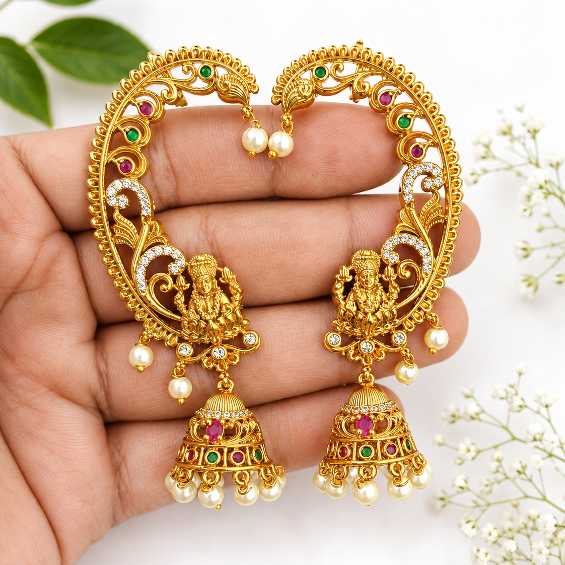 Lakshmi Peacock CZ Pearl Jhumka