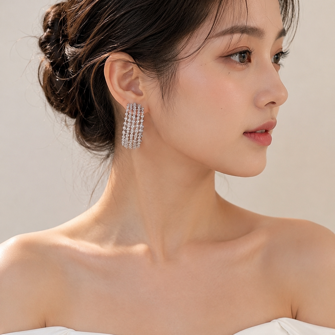 Silver Plated American Diamond Hoop Earrings