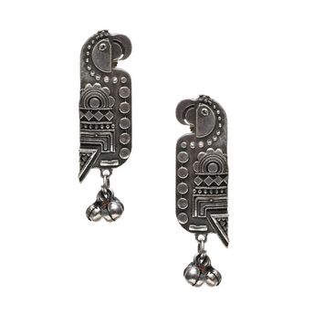 Oxidised Silver Ghungroo Parrot Earrings