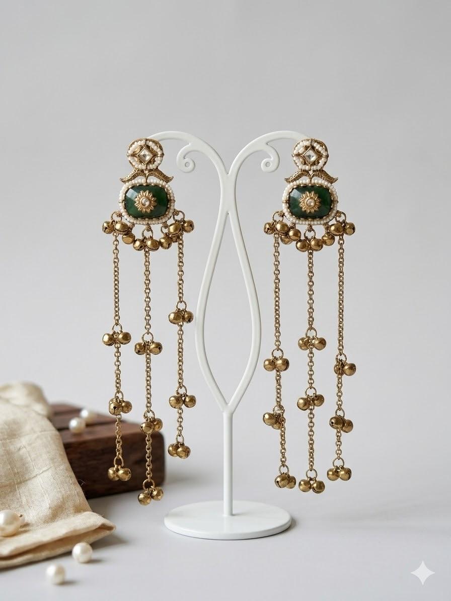 Ethnic Kashmiri long drop earrings for women festive gold plated jewellery