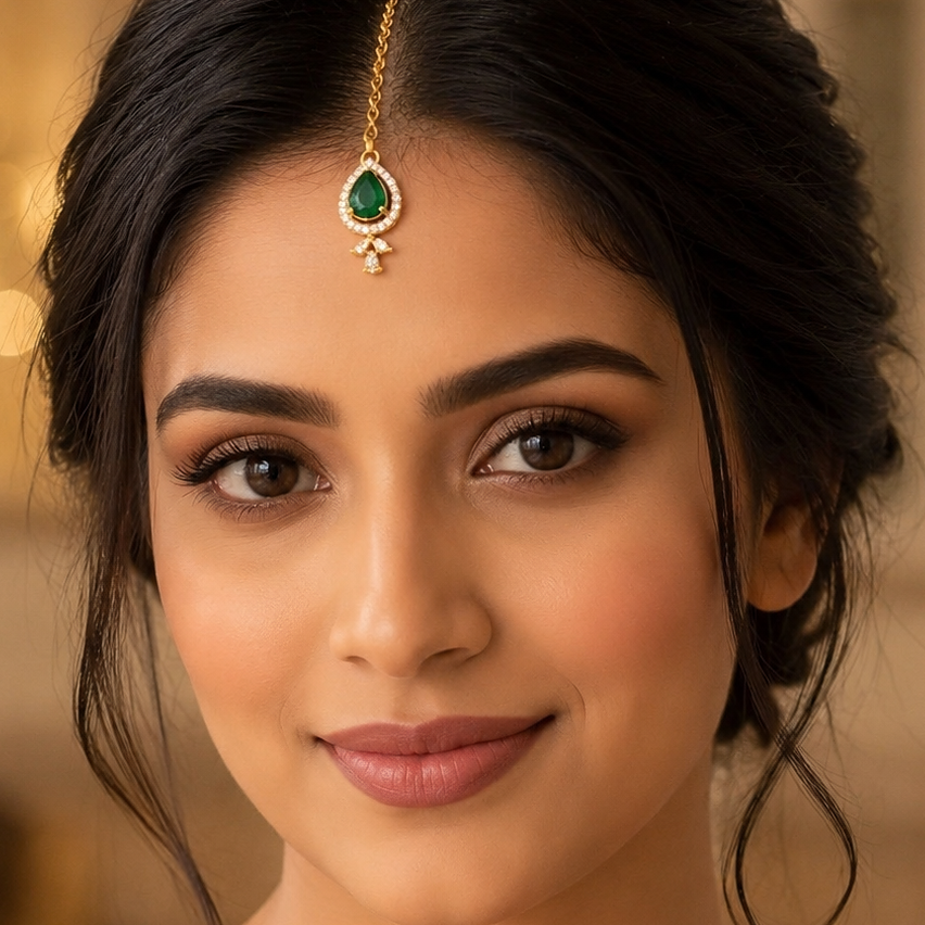 Gold Plated Crystal Maang Tikka for Women