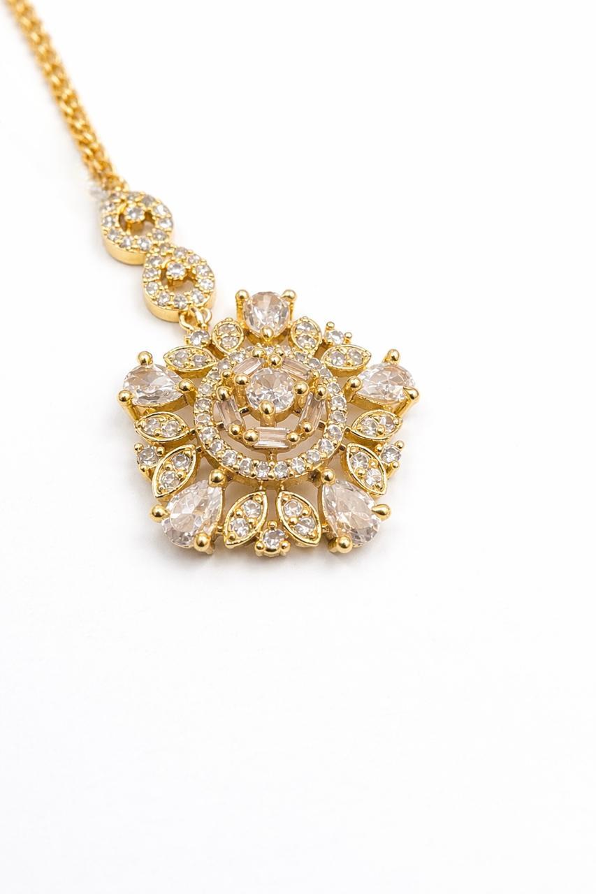 gold finish ad stone maangtika indian bridal festive hair jewellery