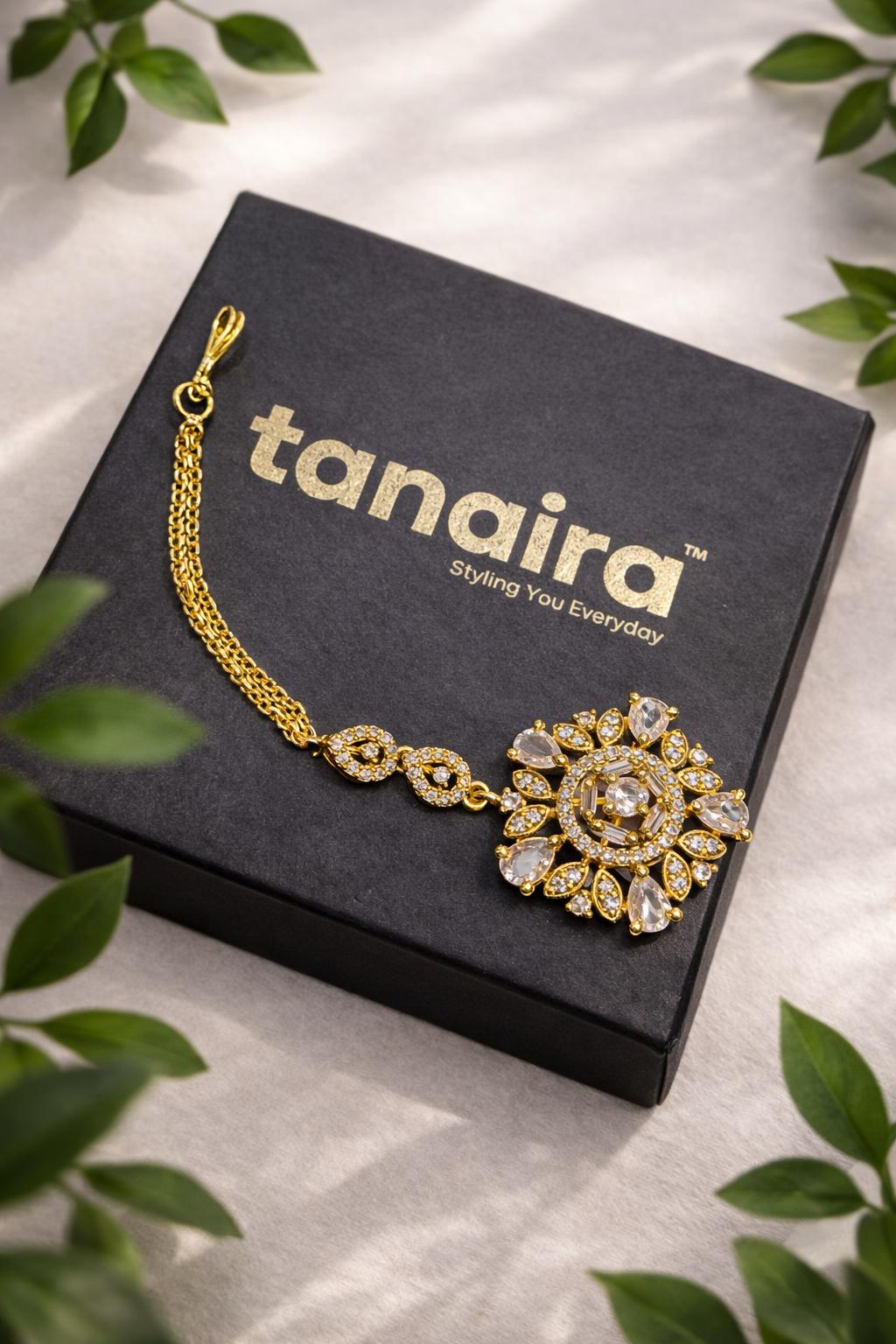 gold floral ad stone maangtika bridal wedding hair jewellery for women