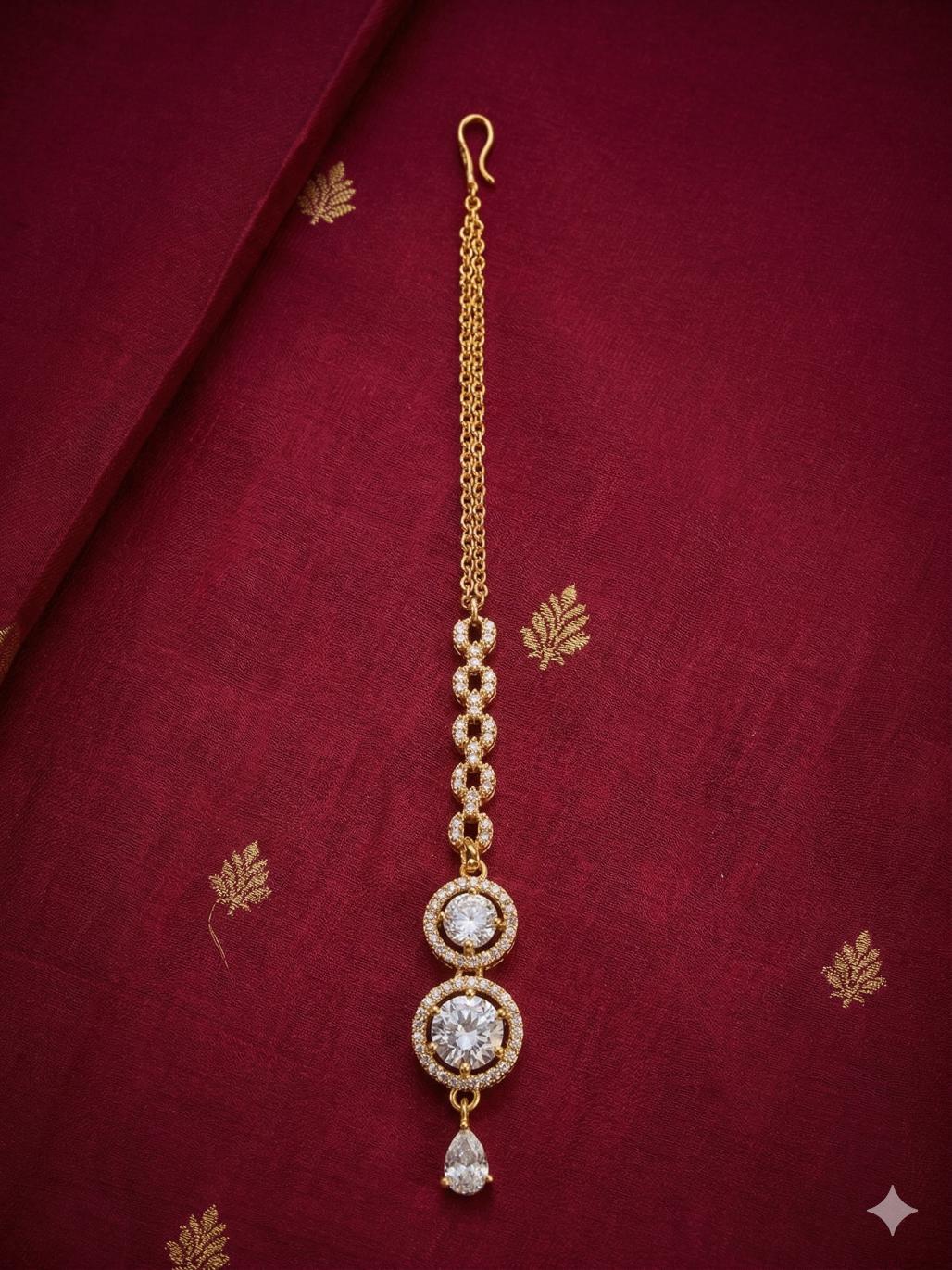 Gold Plated American Diamond Maang Tikka for Women