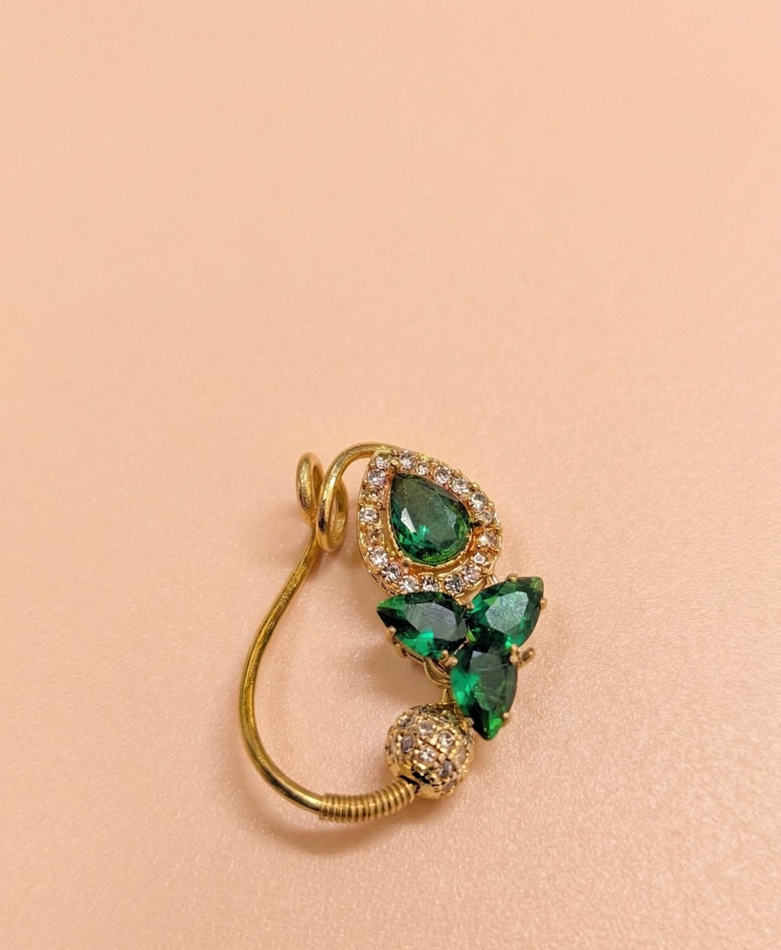 Stylish green stone nath for women ethnic nose ring gold finish party wear jewellery India