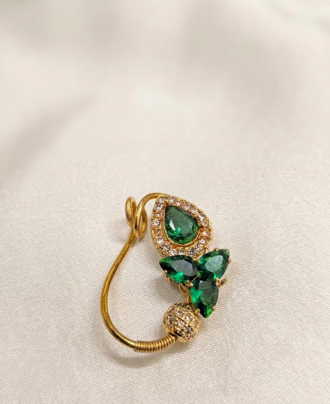 Green stone gold plated Maharashtrian nath nose ring with kundan design for women wedding jewellery