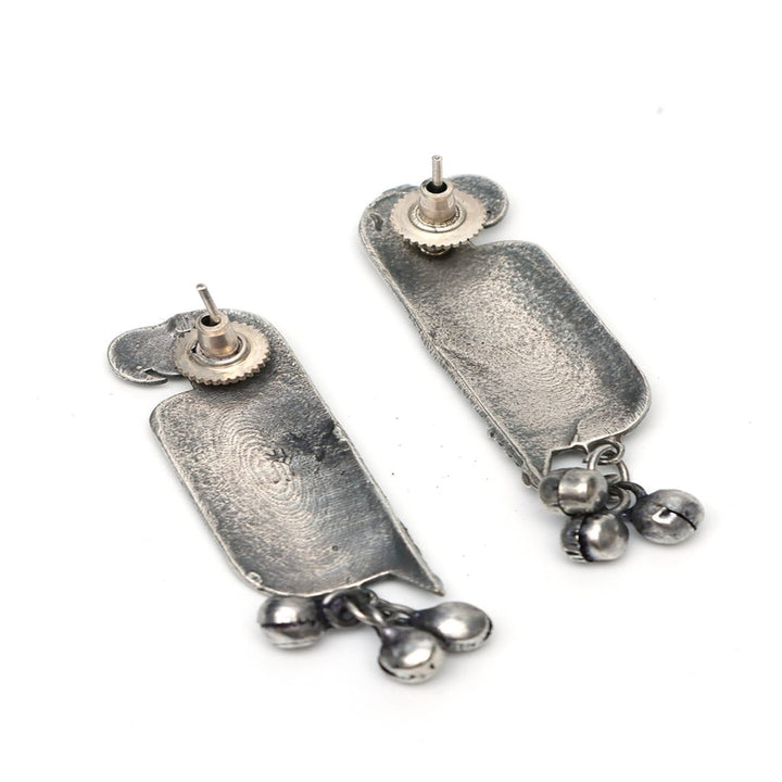 Oxidised Silver Ghungroo Parrot Earrings