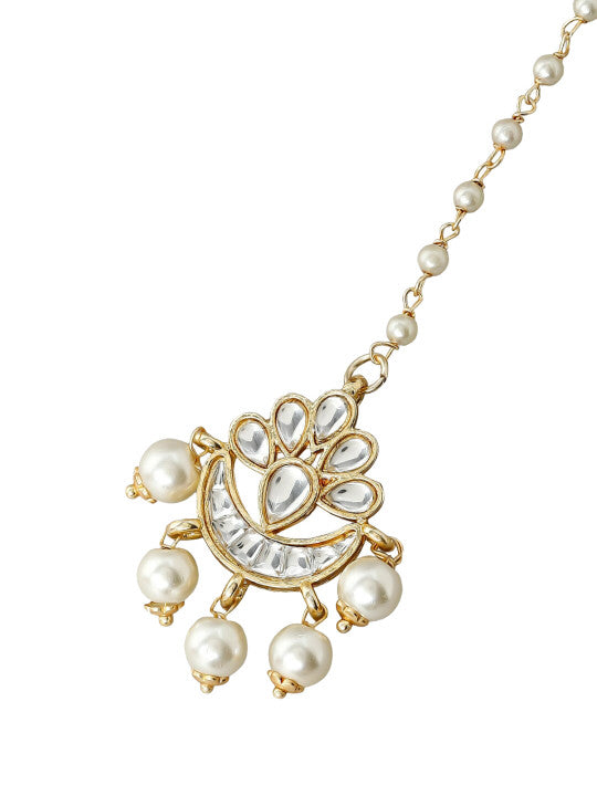 Kundan Pearl Maang Tikka Gold Plated Traditional Bridal Forehead Jewellery