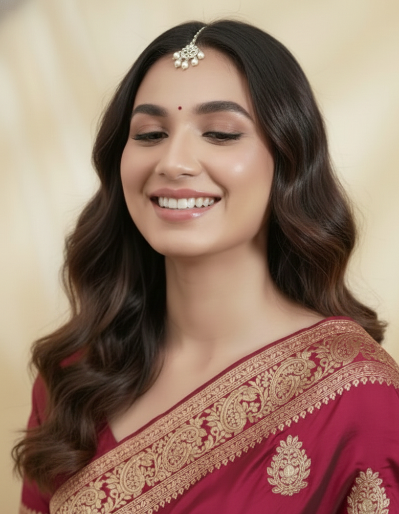 Kundan Pearl Maang Tikka Gold Plated Traditional Bridal Forehead Jewellery