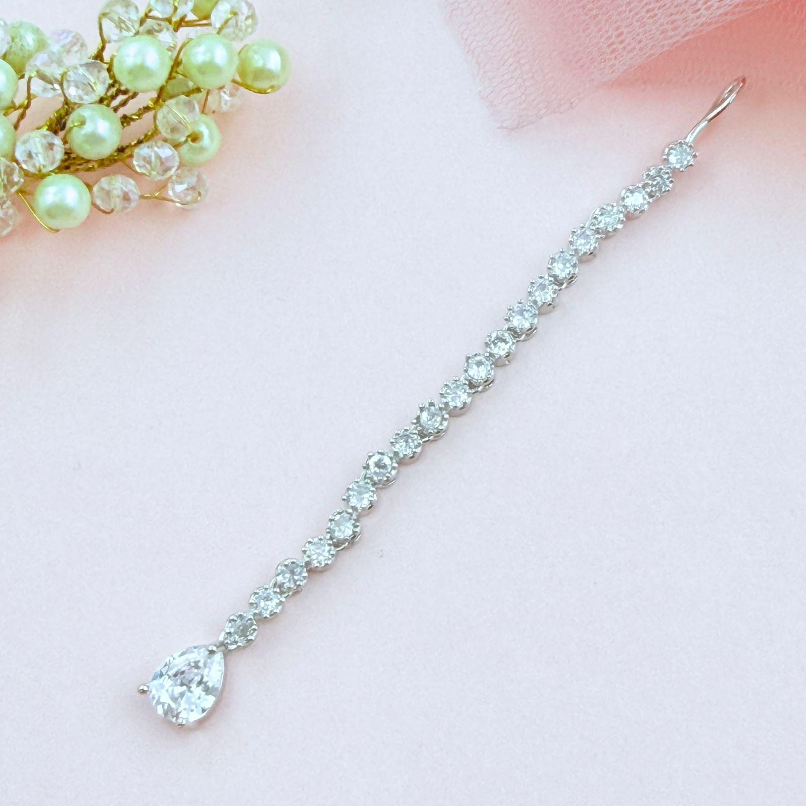 Long chain maangtika with white stones and white centerpiece ethnic jewelry for women