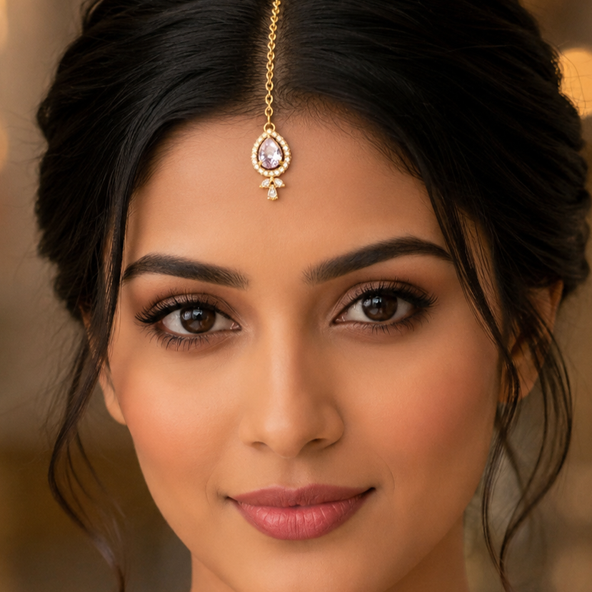 Gold Plated Crystal Maang Tikka for Women