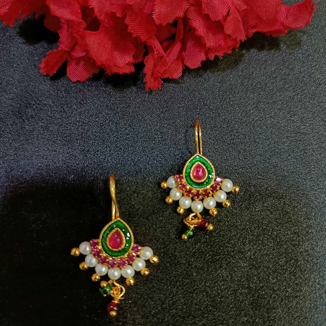 Maharashtrian Designer Bugdi | Traditional Pearl & Stone Work Earrings for Women