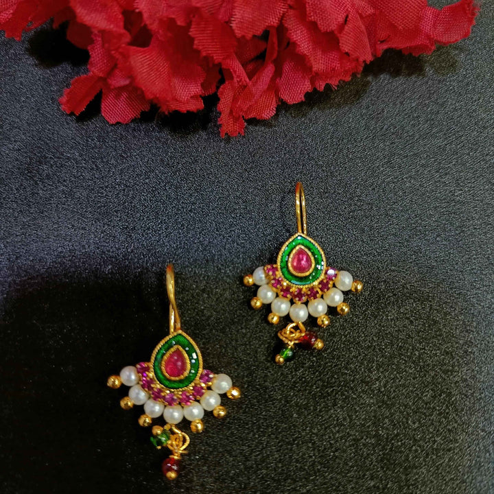 Maharashtrian Designer Bugdi | Traditional Pearl & Stone Work Earrings for Women