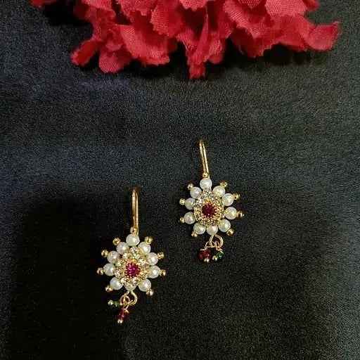 Maharashtrian Designer Bugdi | Traditional Pearl Bugdi Earrings for Women