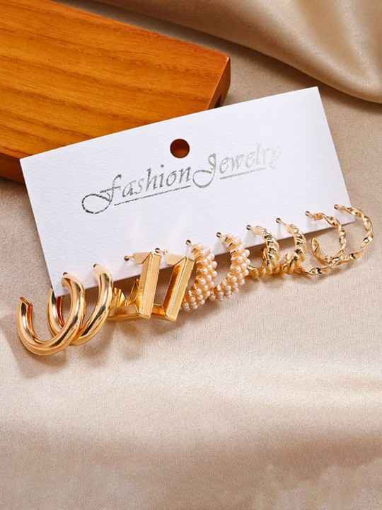 5-Piece Gold & Pearl Hoop Earring Set – Minimalist & Elegant Variety Pack