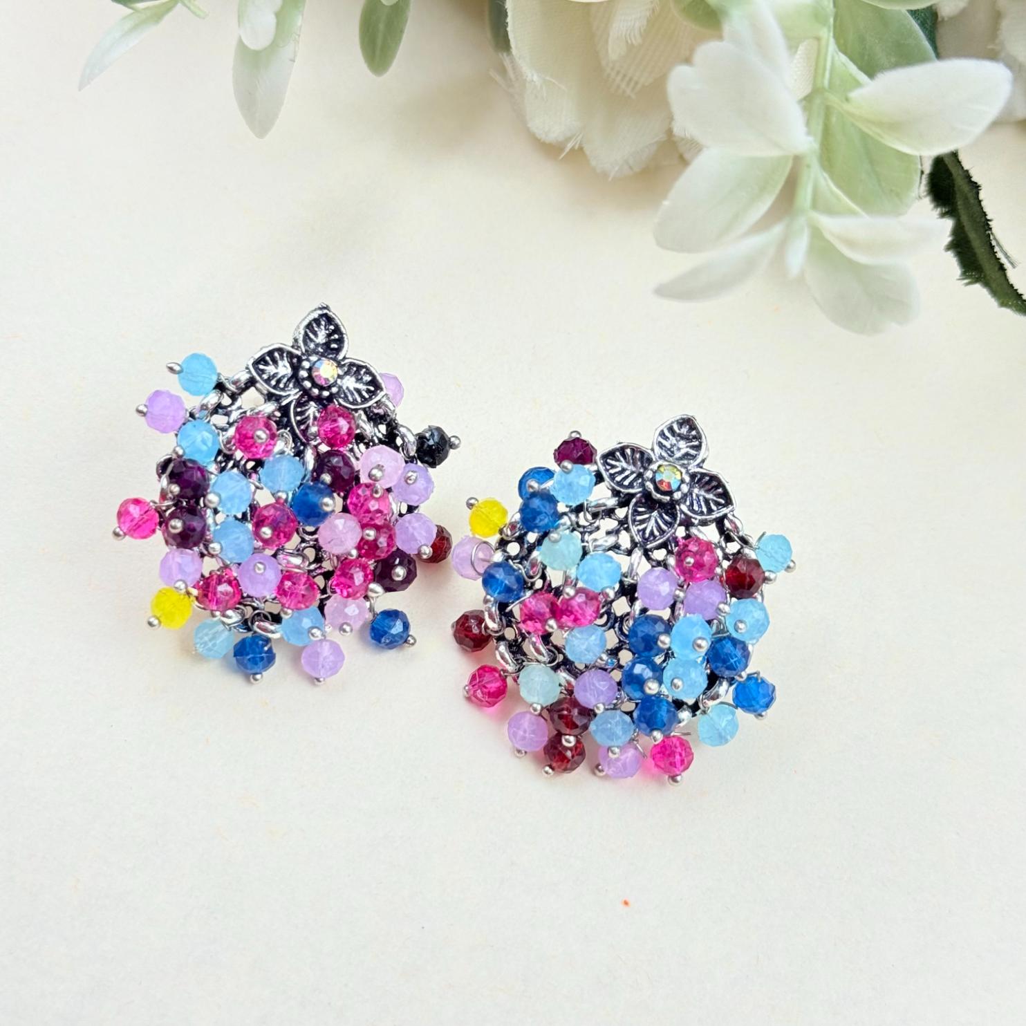 oxidised multicolor bead earrings floral design for women