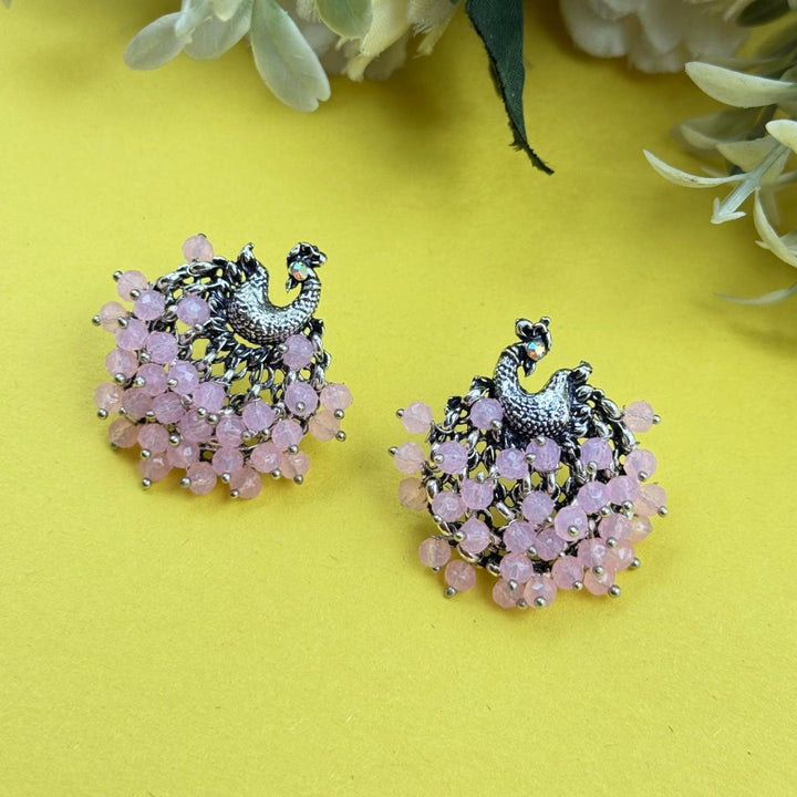 oxidised pink beaded earrings festive ethnic wear