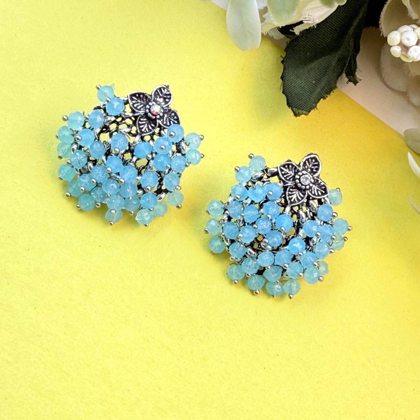 oxidised sky blue beaded earrings traditional festive wear