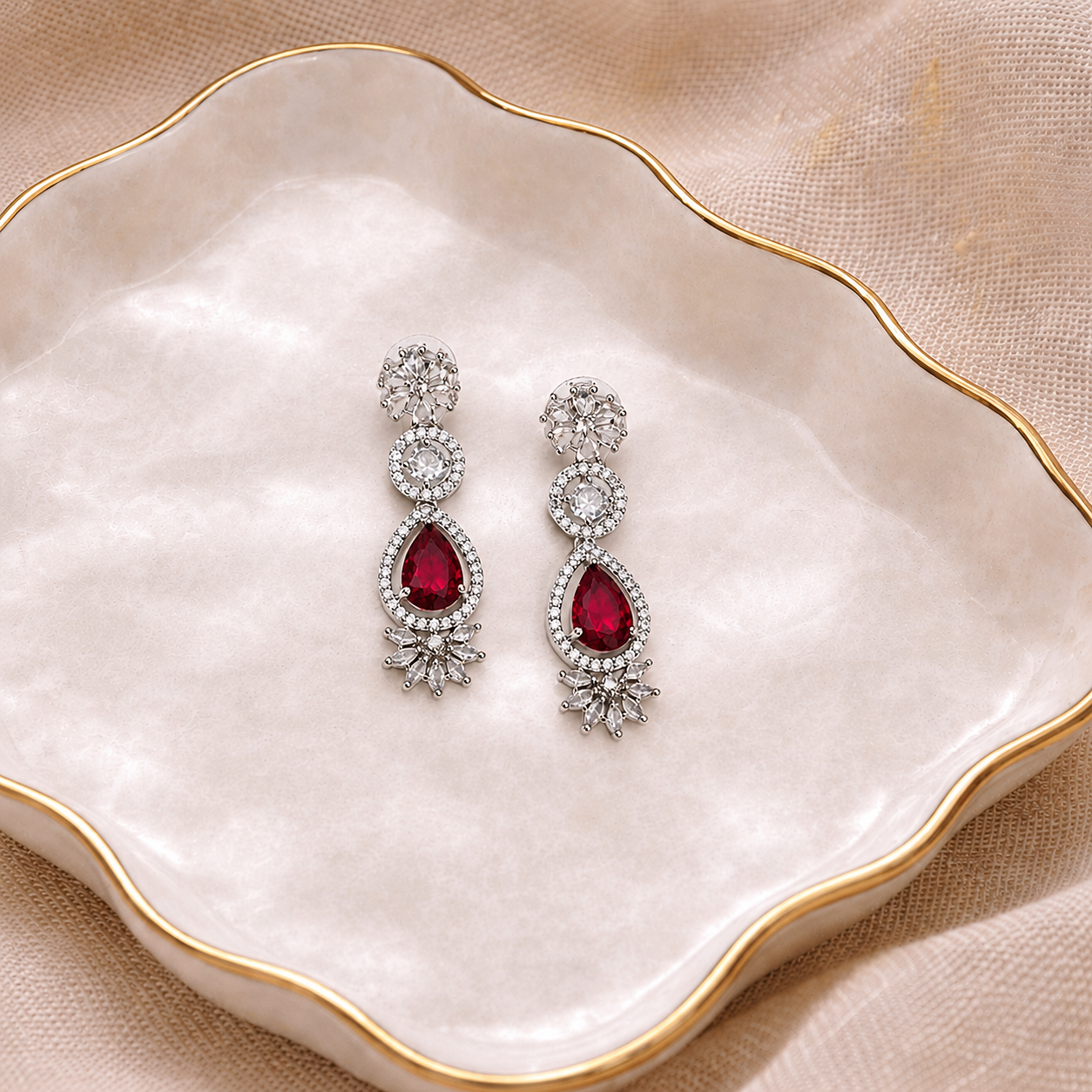 Silver Plated American Diamond Teardrop Drop Earrings