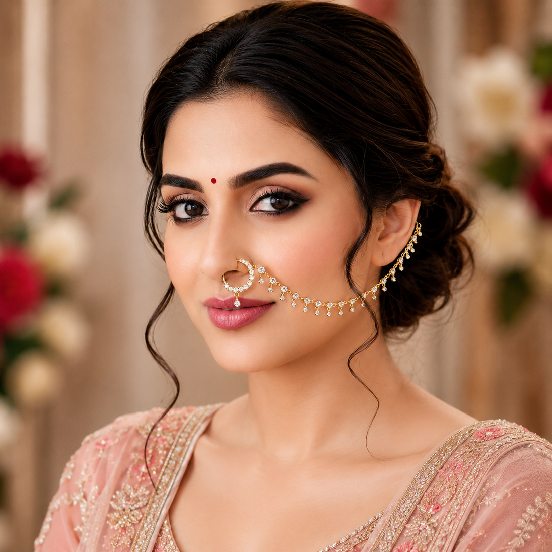 Bridal American Diamond Nath Chain for Women