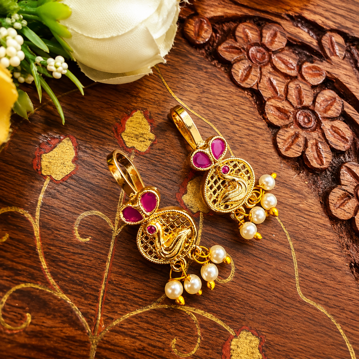 Gold Plated Peacock Bugadi Jewellery with CZ Stones