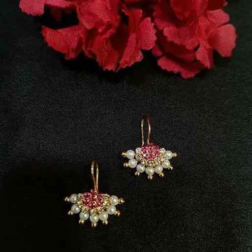 Pink Stone & Pearl Traditional Marathi Bugdi