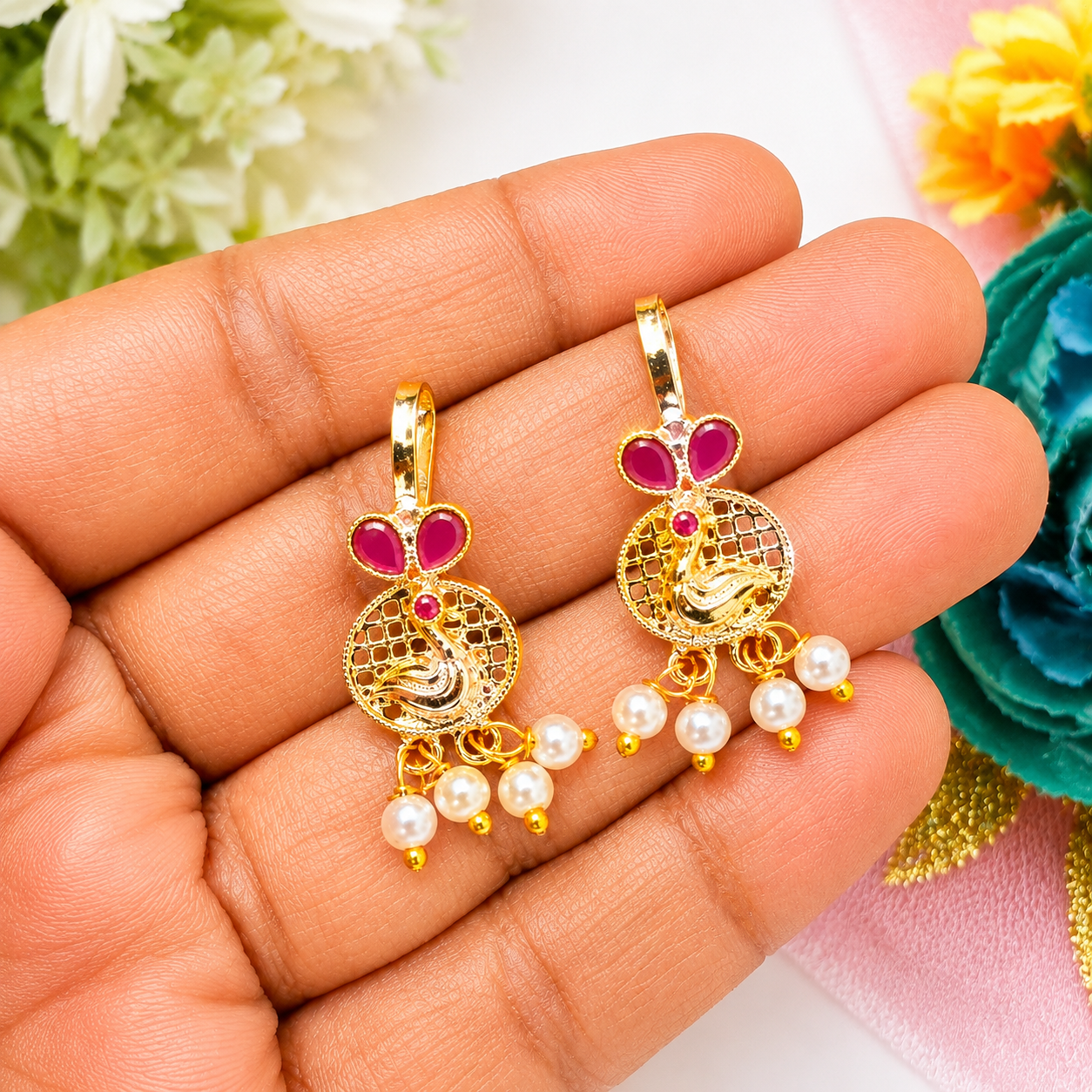 Gold Plated Peacock Bugadi Jewellery with CZ Stones