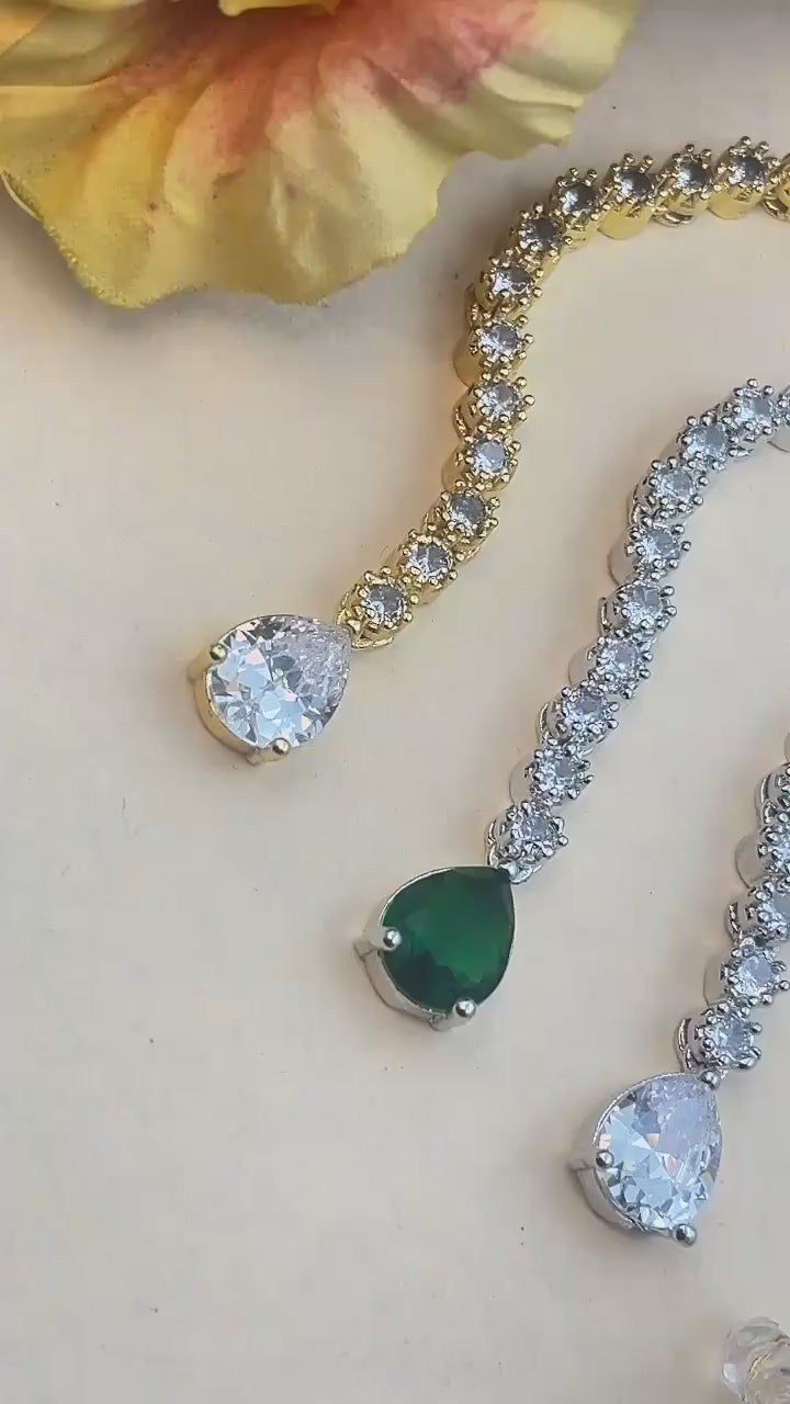 Cubic Zirconia Maang Tikka for Women & Girls | Sleek Bridal CZ Drop Design – Available in 3 Colours