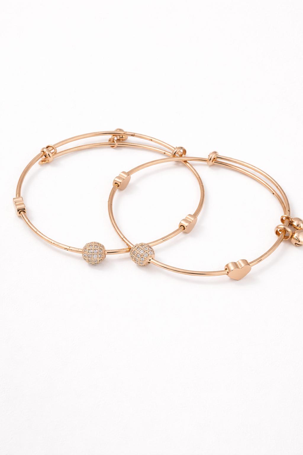 Rose gold heart bracelet pair with bead design for women daily wear jewellery