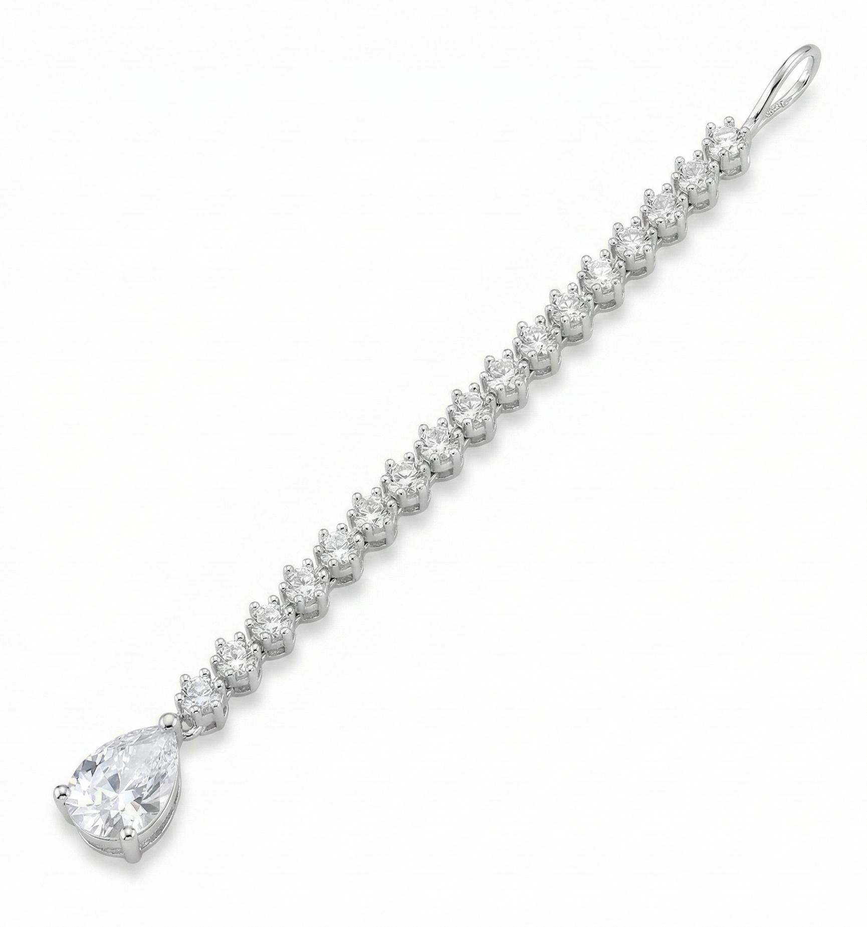 Silver plated AD chain maang tikka with white drop stone for women traditional jewelry