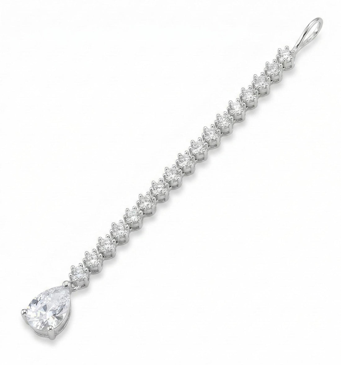 Silver plated AD chain maang tikka with white drop stone for women traditional jewelry