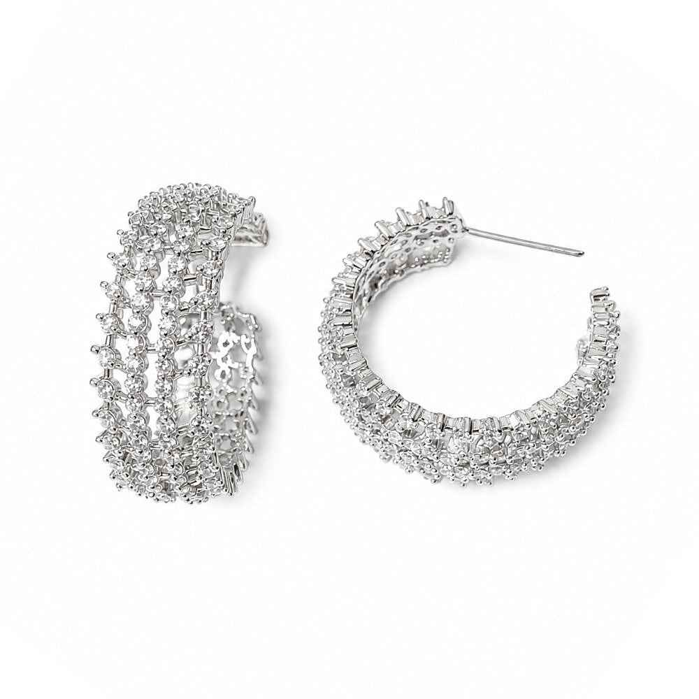 Silver Plated American Diamond Hoop Earrings