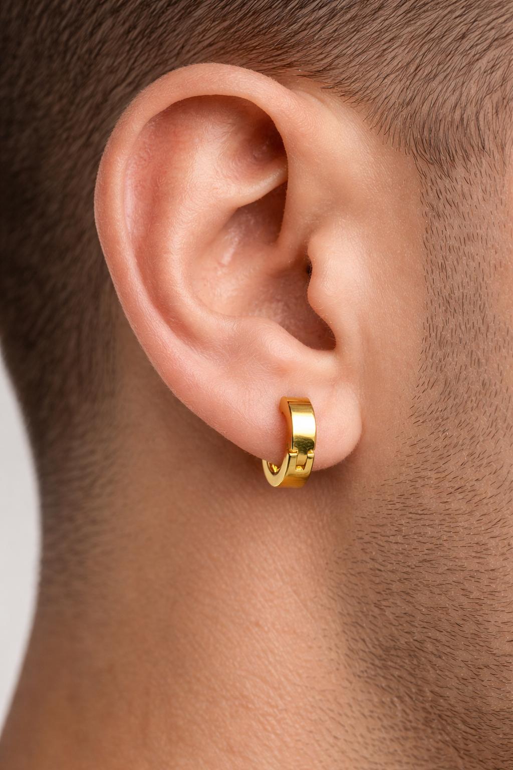 Trendy gold tone small hoop earrings for men and women simple sleek design