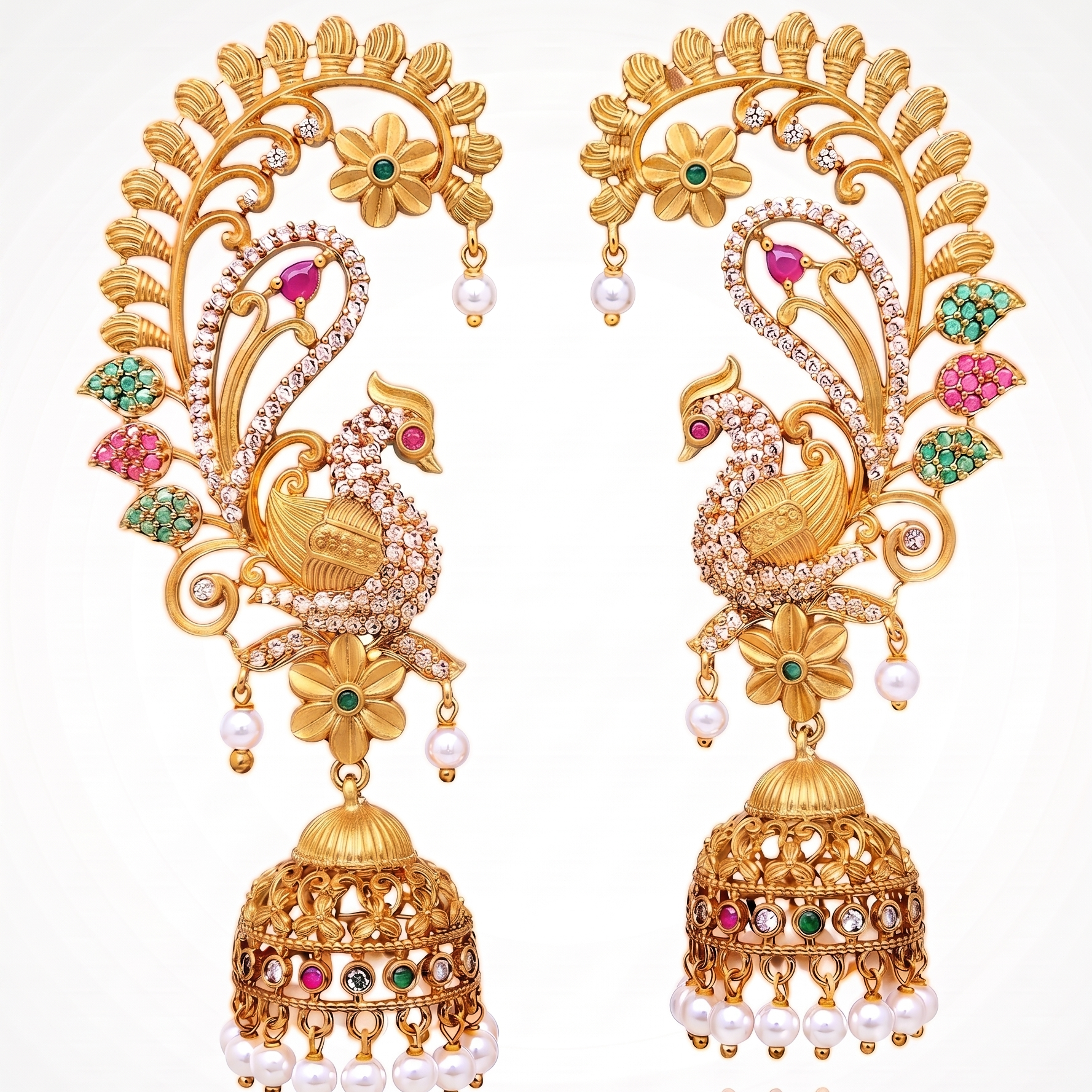 South Indian Peacock Jhumka Earrings - Tanaira