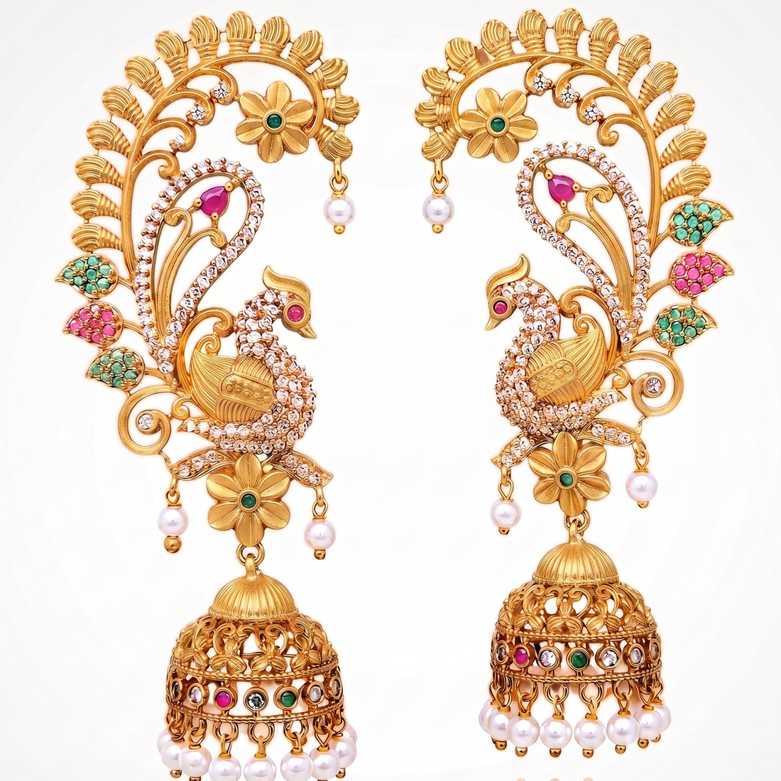 South Indian Peacock Jhumka Earrings - Tanaira