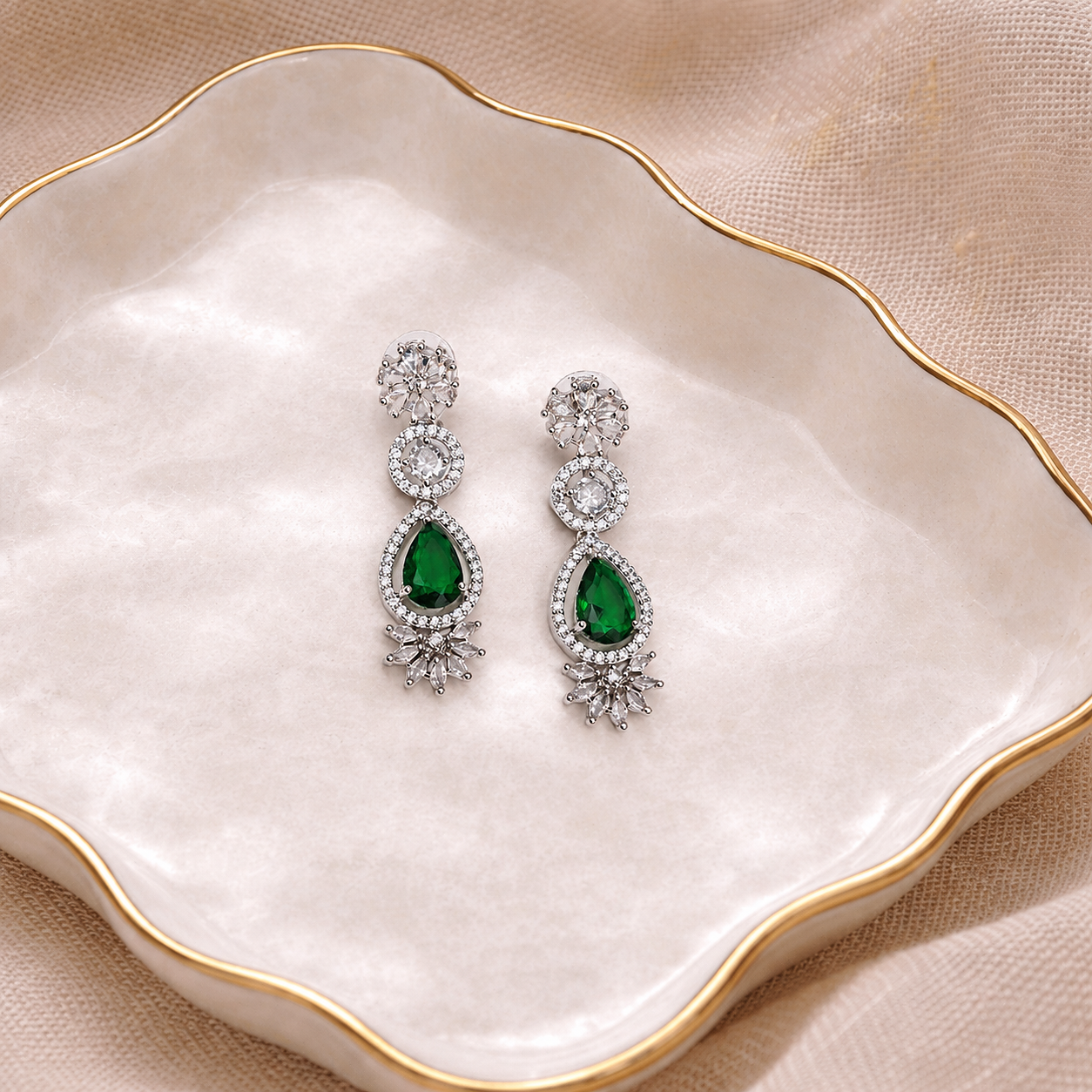 Silver Plated American Diamond Teardrop Drop Earrings