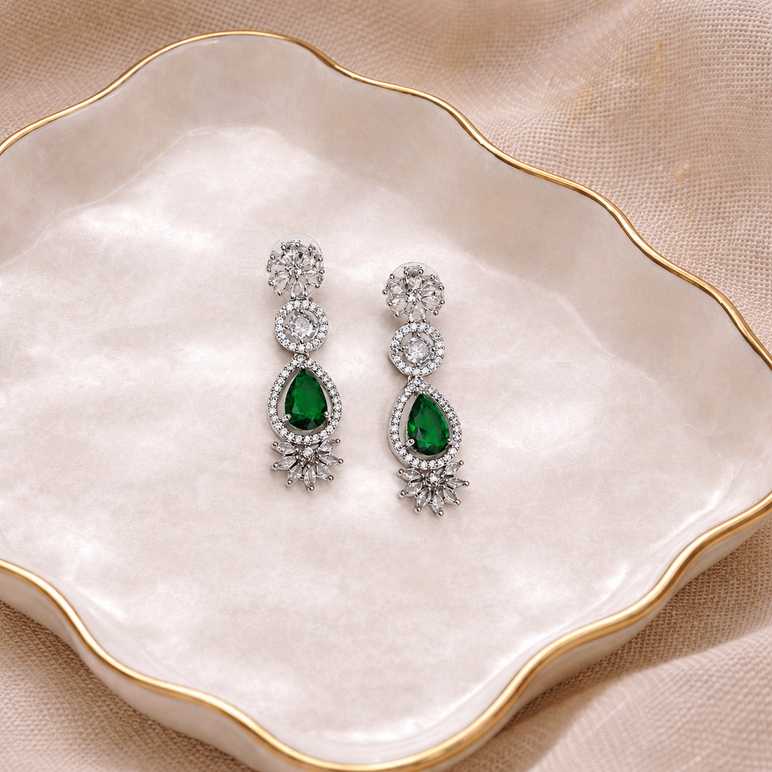 Silver Plated American Diamond Teardrop Drop Earrings