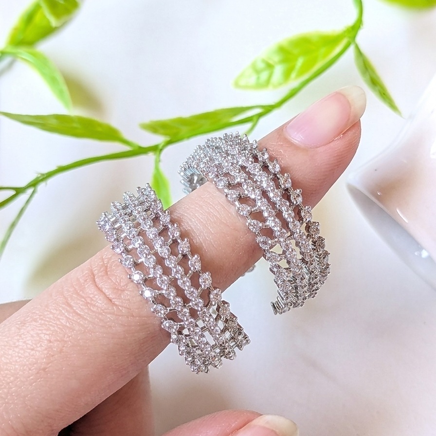 Silver Plated American Diamond Hoop Earrings