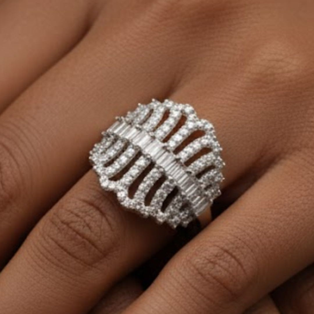 Skeleton Cage Statement Ring | Silver-Tone CZ Cocktail Ring - Tanaira