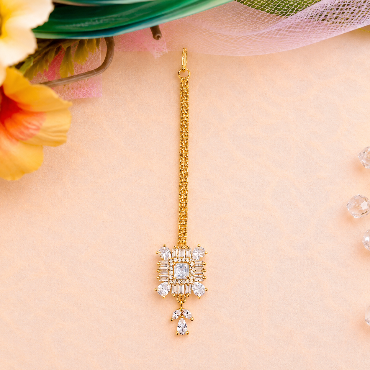 Traditional American Diamond Maang Tikka