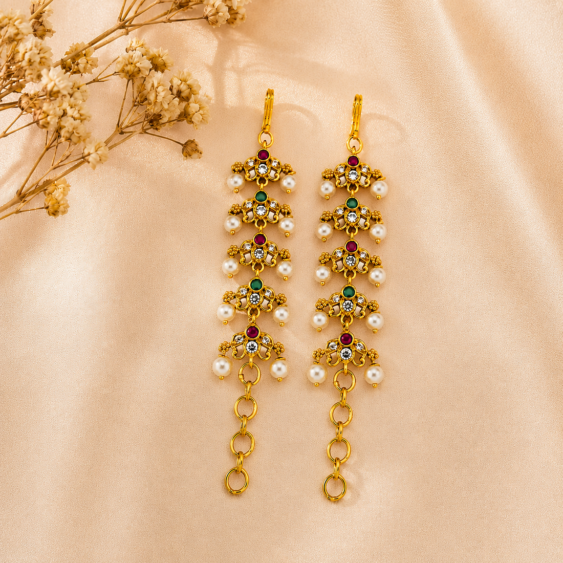 Gold Plated Lotus Ear Chain Matil
