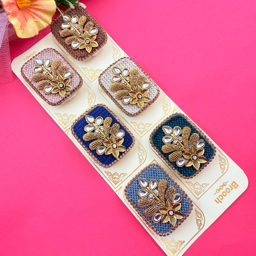 Traditional kundan brooch set gold tone ethnic wear accessory for women
