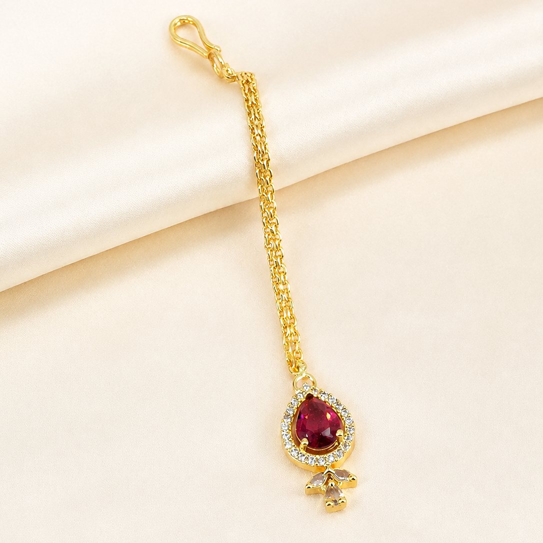 Gold Plated Crystal Maang Tikka for Women
