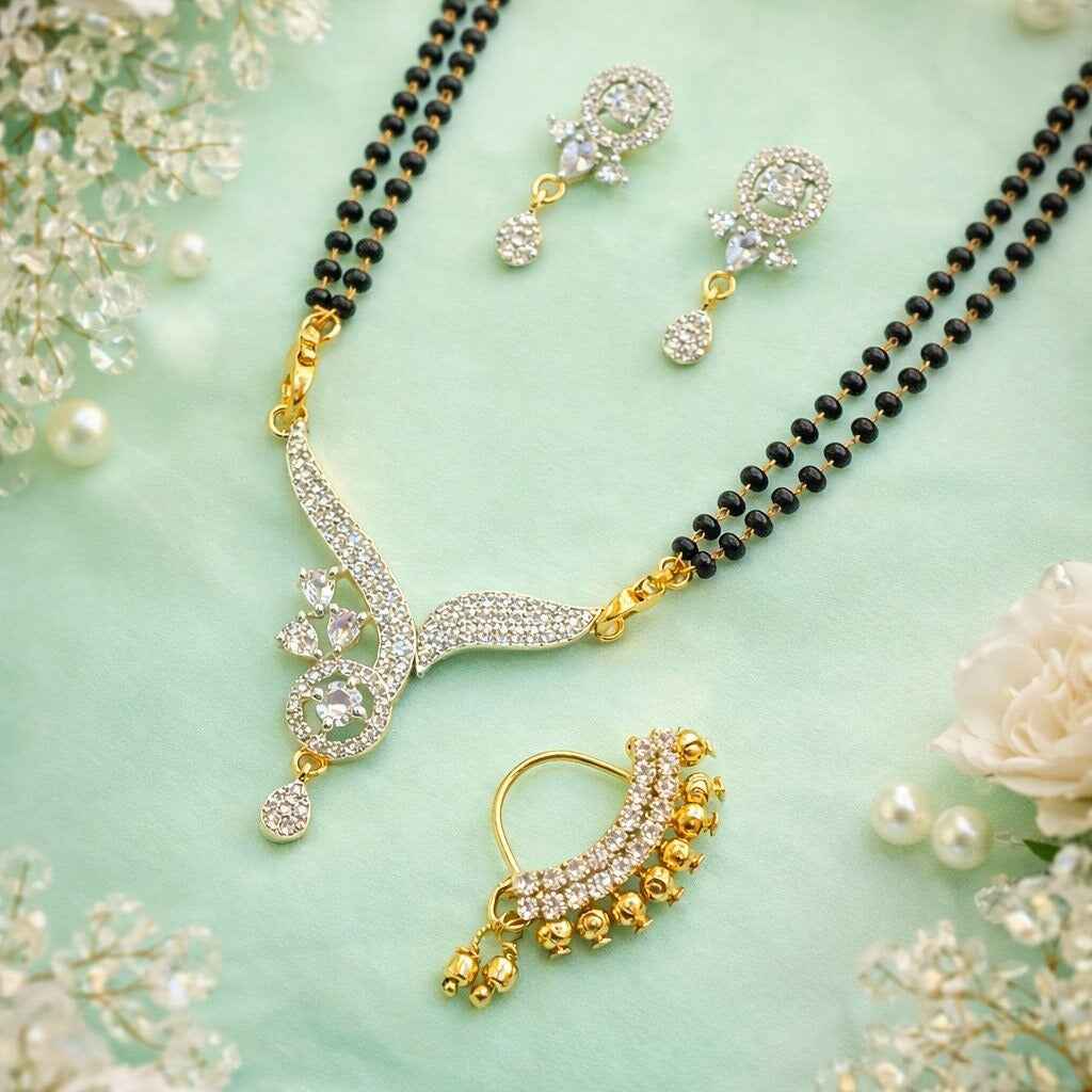 Designer Mangalsutra Set with Earrings & Nath for Women