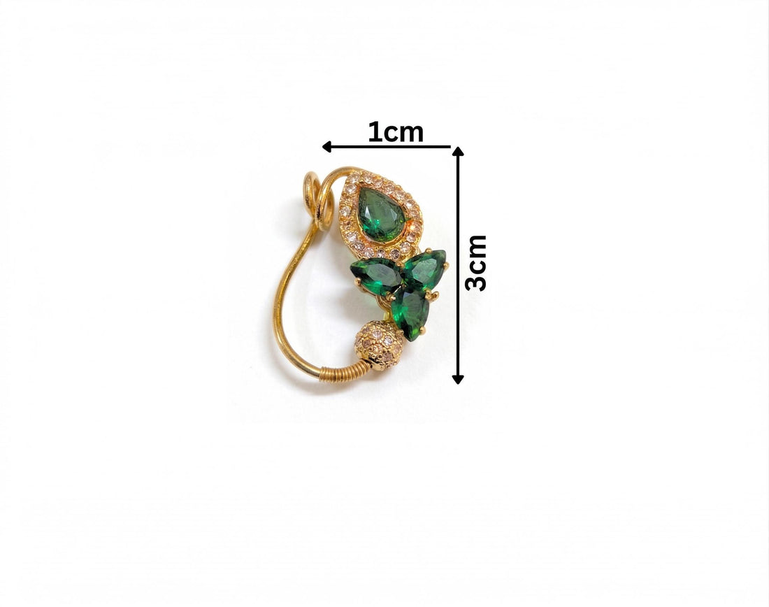 Premium green stone nath nose jewellery gold finish traditional Maharashtrian nose ring for functions