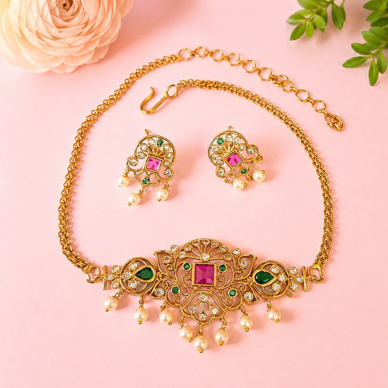 Gold Plated Smart Choker Set with pearls