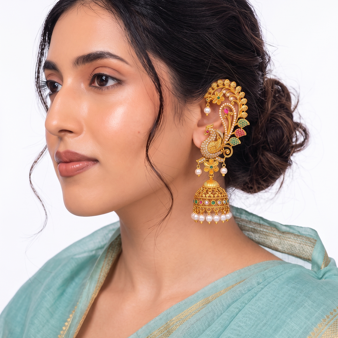 South Indian Peacock Jhumka Earrings - Tanaira