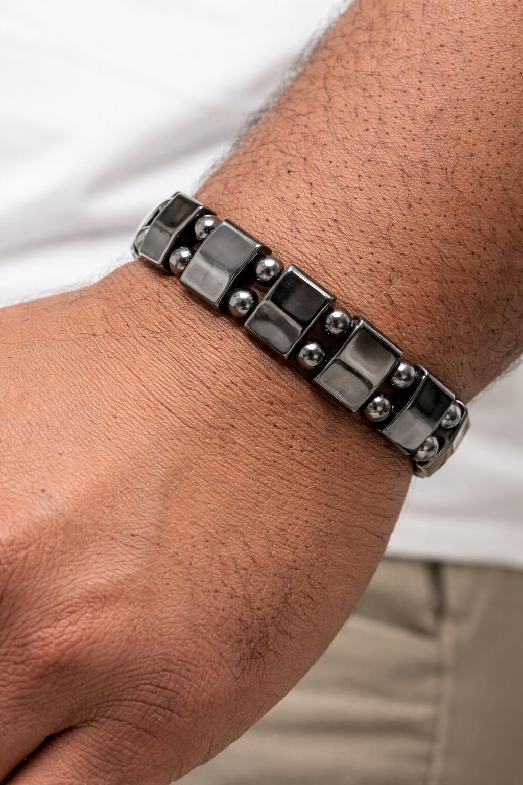 Unisex magnetic BP bracelet modern square link stylish everyday wrist accessory