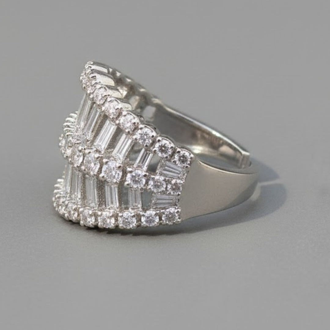 Skeleton Cage Statement Ring | Silver-Tone CZ Cocktail Ring - Tanaira